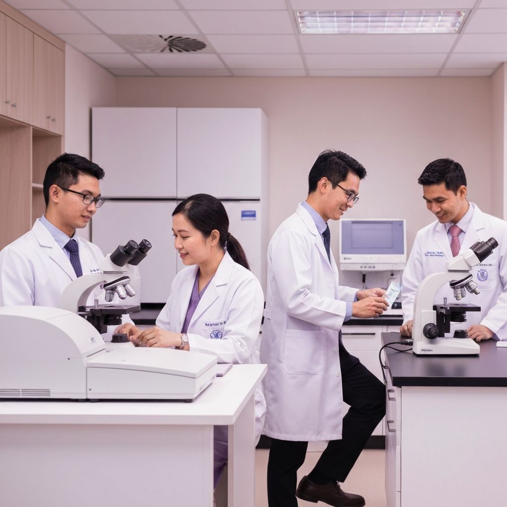 Medical team and lab screening